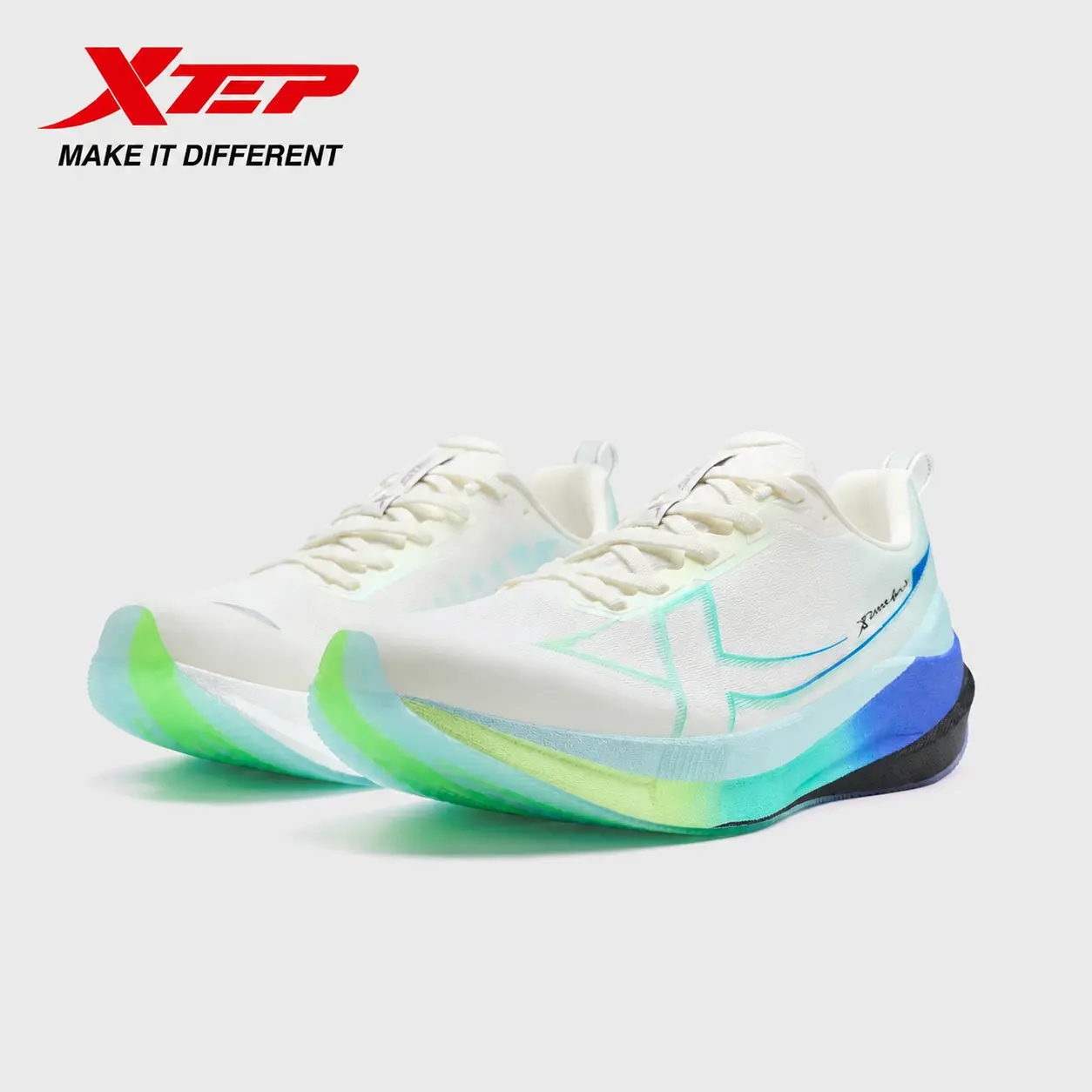 XTEP 2000km 5.0 Men's Running Shoes,Sail white/foam blue/black 5.0,Next-Gen Midsole,Unbreakable Upper,Pro-Level Stability and Lighter & Faster.
