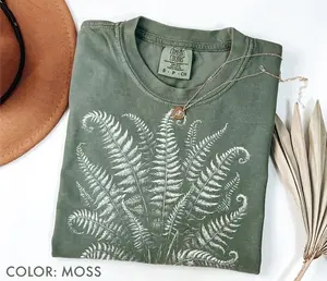 Comfort Colors Forest Fern Shirt, Vintage Botanical T-Shirt, Aesthetic Nature Graphic Tee, Trendy Fern Leaf Top, Boho Woodland Gift for Her, Minimalist Greenery Shirt, Oversized Hiking Sunday Tee