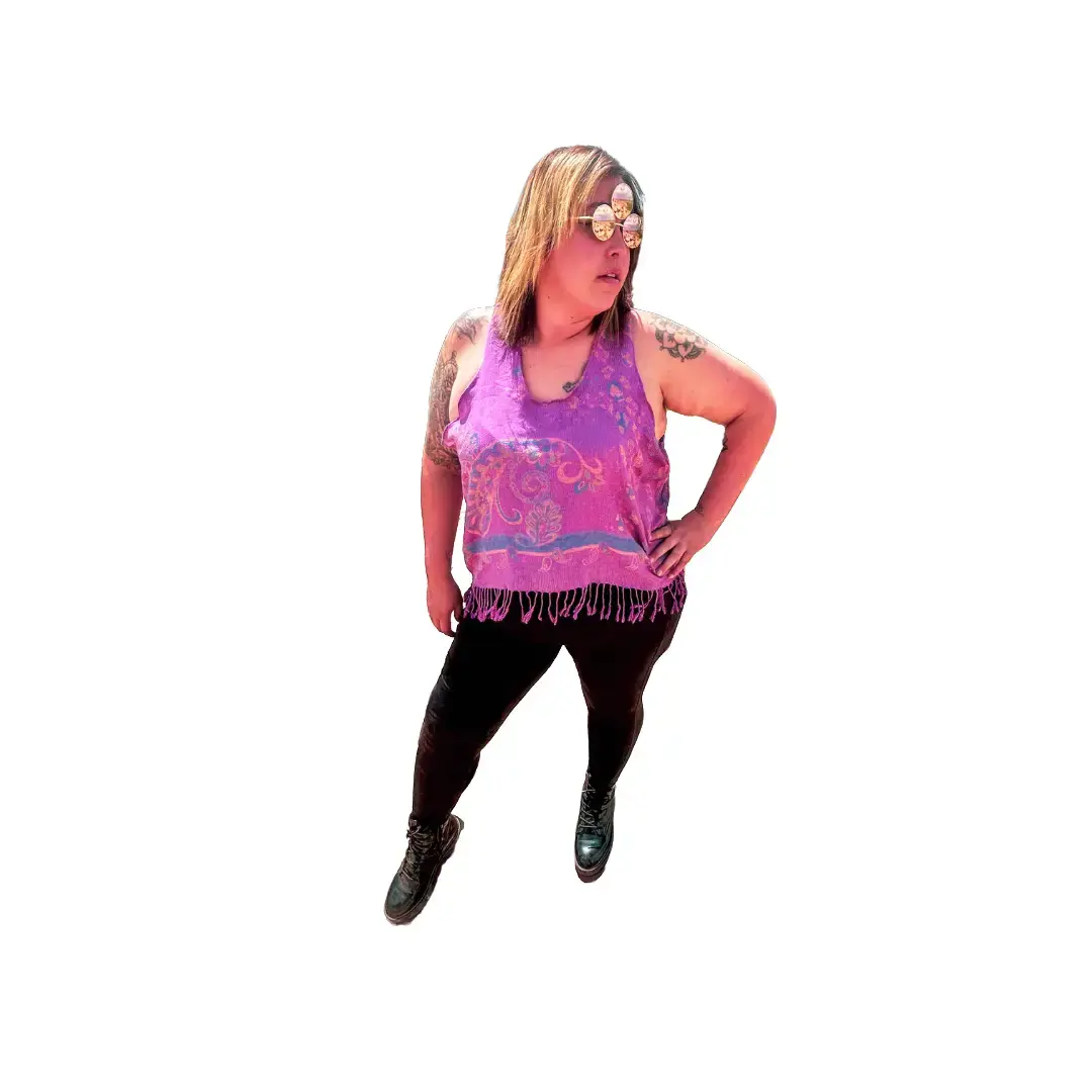 Boho Pashmina Crop Top – Fringe Tank in Purple Paisley
