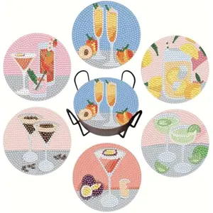 6 Pcs Diamond Painting Coasters Kits with Holder,Cocktail Diamond Art Coasters Set for Drinks Coffee Table, Gem Painting kit for Beginners Adults DIY Art Craft Gifts Home Decors (Cocktail)