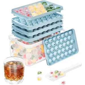3 Pack Ice Trays for Freezer, 99 count Ice Cube Tray with Lid and Bin, Round Ice Cube Mold, Circle Ice Maker for Chilling Drinks (0.8 inch, Blue)
