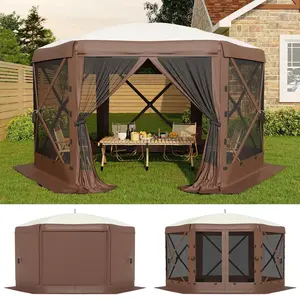 GAOMON Beige & Khaki 13x13FT 6-Sided Pop Up Gazebo Tent，One-Push Setup Canopy Tent with Removable Canopy Top & Wind Cloths, Outdoor shelter for Camping, Backyard Parties, Outdoor Events