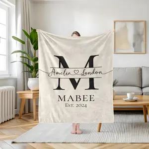 Custom Monogram Blanket for Couple, Personalized Last Name Throw, Wedding & Anniversary Gift for Bride and Groom, Cozy Bridal Shower Keepsake