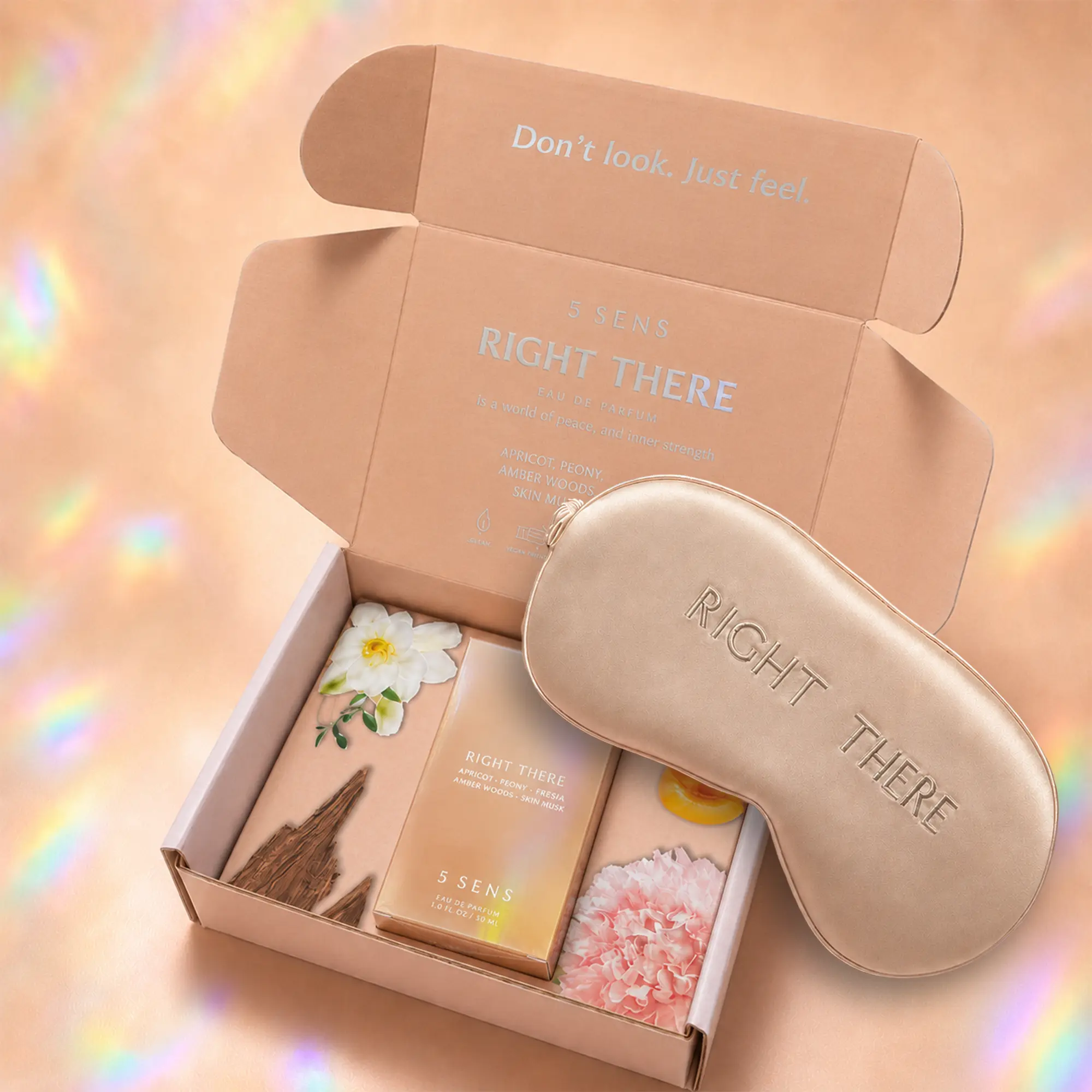 5 SENS Right There Fragrance Gift Set - Perfume Spray, Luxury Sleep Mask, Apricot, Peony, Freesia, Amber, Musk Scent, Limited Edition Gift Set, 10mL & 30mL Options