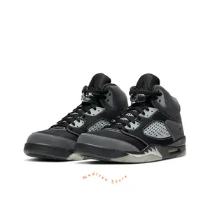 Black and Grey Fabric Upper High-Top Retro Basketball Shoes with 3M Reflective Mesh and Splatter Midsole