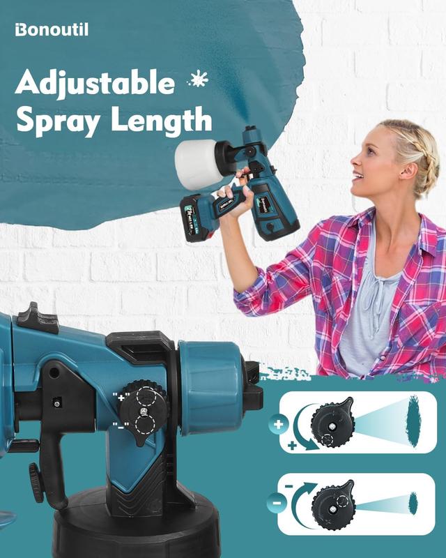 Cordless Paint Sprayer with 2 Batteries 1000ml Cordless Spray Paint Gun 3 Spray Modes 3 Nozzles Adjustable Flow Length for Home Interior Furniture Wall Door Latex (Style B-Blue),Thanksgiving/Christmas—The Best Choice for Gifts
