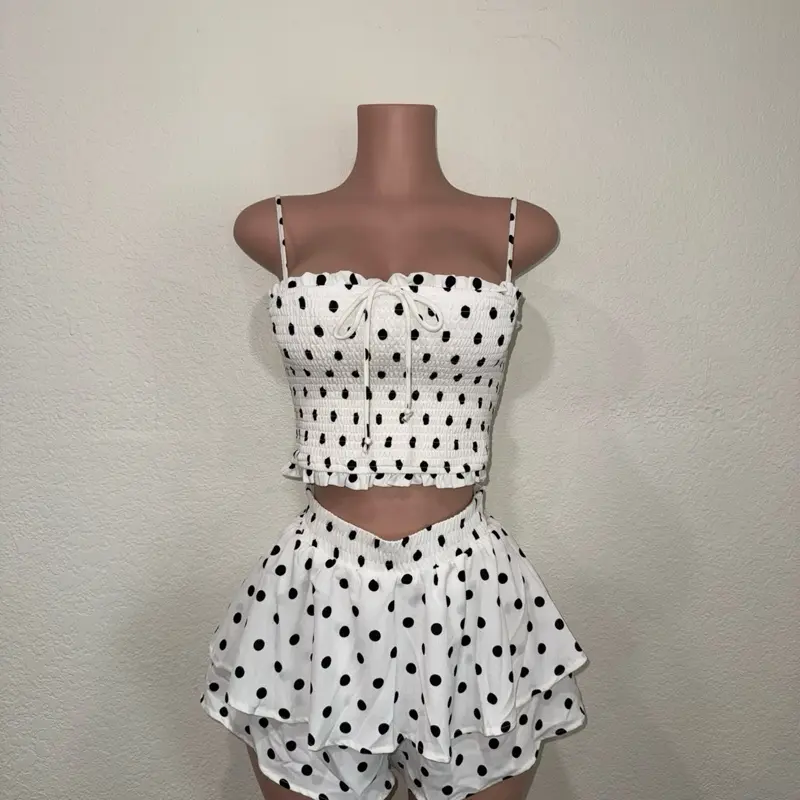 Polka Dot Top & Ruffle Shorts Set