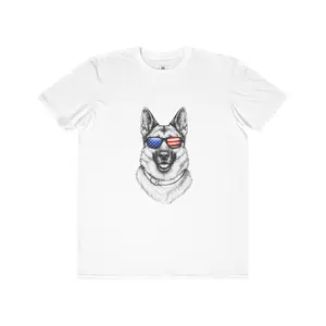 German Shepherd Wearing American Flag Sunglasses Tee | Dog Patriotic Shirt