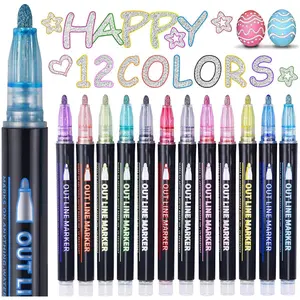 Valentines Day Gifts for Kids, Outline Glitter Markers, Easter Basket Stuffers, Tween Teen Girl Gifts Trendy Stuff, 12 Outline Markers, Drawing Sets, Art Supplies for Kids 9-12, Drawing Activities, Gift for 4-12 Year Old Girls, Creativity