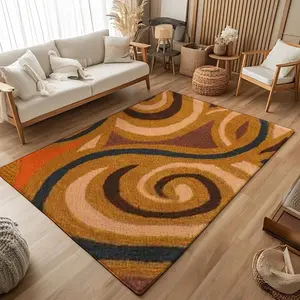 Warm Tone Bathroom Non-Slip Entrance Mat, Soft Flannel Short Pile Rug, Spiral Patterned Carpet for Living Room Bedroom Kitchen Office Bath Tub Shower Decor
