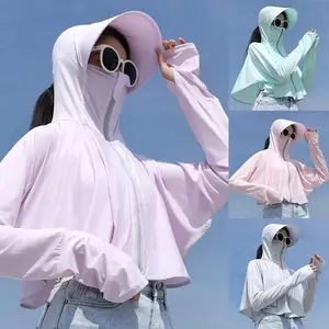 Women's UV Protection Ice Silk Outdoor Jacket & Sun Hat Set, Summer Cooling Sun Protection Cape Coat with Wide Brim Hood & Cool Sleeves, Breathable Loose Fit, Perfect for Fishing, Cycling, Running & Mother's Day Gifts unisex anniversary