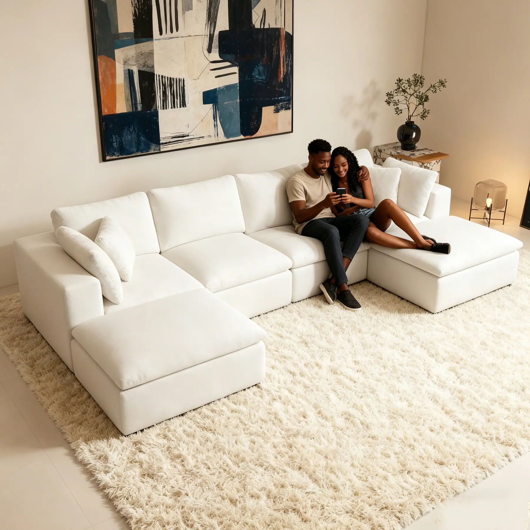 【6 Packages shipping】138'' Oversized U Shaped Boneless Sectional Couches,6 Seater Modular Cloud Sofa,For LivingRoom Apartment,NoAssembly Required, Big Comfy Couches Set with Chenille fabric,Memory foam,The cushions/Pillow are removable and washable.