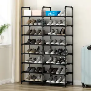 Shoe Rack Storage Organizer for Closet Entryway,8-Tier 32 Pairs Stackable Shoe Shelf with Side Hooks Black Free Standing Space Saving Shoe Tower for Hallway Bedroom Garage Dorm Cabinet Plastic Deals For You Days