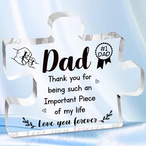 Fathers Day Dad Gifts, Dad Birthday Gift - Acrylic Puzzle Piece Plaque Gifts for Dad 4 x 3.3 inches, Father's Day Present from Daughter Son Wife, Men Birthday Gift Ideas, Love and Thank Daddy Gifts
