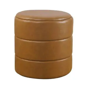 HomePop Round Ottoman Cream Boucle Channeling Modern Living Room Bedroom Caramel