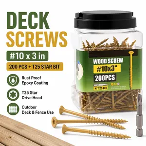 Outdoor Wood Deck Screws, #10x3in (200 Pieces), Rust-Proof Torx Drive Self-Tapping Fasteners for Deck, Fence with T25 Bit