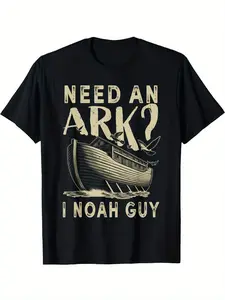 Funny Christian Ark Noah's Ark Bible Verse T-Shirt for Men - 100% Cotton 180gsm Heavyweight Casual Round Neck Short Sleeve Tee with Ark Design & "Need an Ark? I Noah Guy" Slogan - Humorous Faith Apparel for Church Events & Casual Attire - Machine Washable