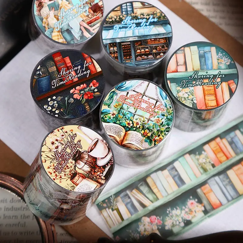 6 Rolls/pack Shared Reading Series Die-Cut Pet Adhesive Tape for DIY Scrapbook Diary Decoration, Perfect for Creative Projects