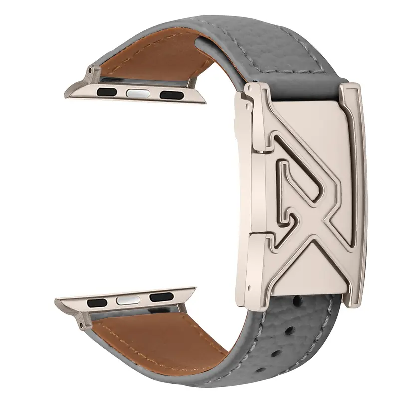 Fashionable Leather Watch Strap with Litchi-Texture, Smooth Silver Color Letter Engraving Clasp, Elegant Accessory for All Seasons, Watch Bracelet, Watch Accessories