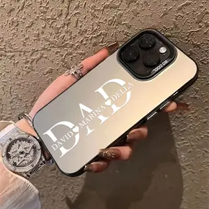 Customized Polycarbonate Smartphone Cover - Personalized Hard Plastic Phone Case with UV-Printed Large DAD & Child Names, Protective Mobile Phone Accessories for iPhone 11/12/13/14/15/16 Pro Max, Father's Day Gift