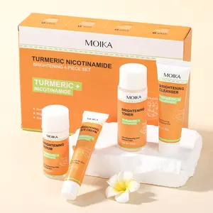 Turmeric niacinamide brightening skincare 4-piece set: cleanser + toner + serum + cream. Brightens and hydrates; gentle cleansing, hydrating, improves dullness, complete starter set for beginners, evens skin tone, travel-friendly portable set.