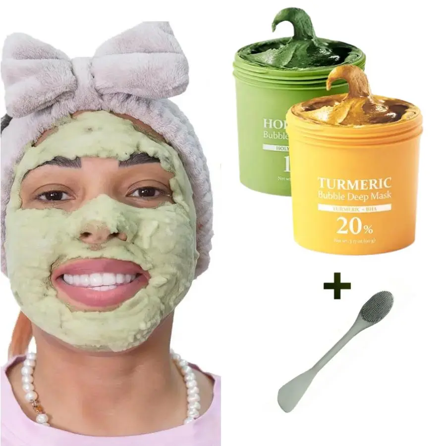 Holy Basil Bubble Deep Mask – Holy Basil & Carbonated Water for Cleansing Pores & Blackheads, Suitable for All Skin Types, Vegan Clay-to-Bubble Wash-Off Mask (90g / 3.17 oz) blackhead korean clay sparkle holy basil mascarillas para la cara Detox Clay Mask
