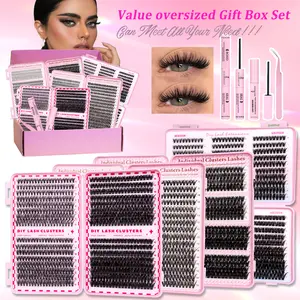 Mixed Length False Eyelash Gift Box Set, Natural Look Lash Extension, 30D-100D D Curl, Includes Glue, Remover, Tweezers, Beginner & Pro Use, Individual Lashes Cluster