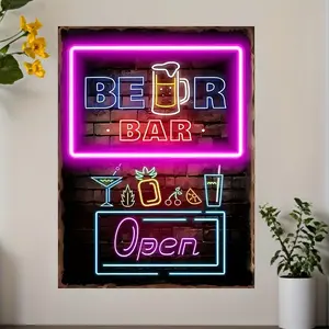 Neon Beer Bar Canvas Art Print, 30.48x40.64cm - Frameless Wall Decor for Living Room, Bedroom, Office & Dining Area, Unique Creative Aesthetic, Waterproof Poster, Perfect Gift Idea
