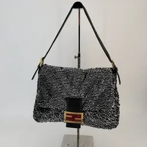 Pre-owned FENDI sequin Shoulder Bags Black Vintage Flap Shoulder Bag