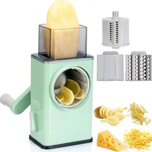 Rotary Cheese Grater, Rotary Cheese Shredder, Manual Quick Slicer, Durable Vegetable Slicer with 3 Interchangeable Blades, Kitchen Tool for Potatoes, Carrots, Vegetables, Nuts, Fruits, Kitchen Gadgets
