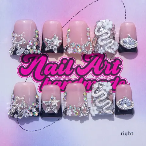 Delicate Thing Women's Y2K Style Handmade Wearable Press-On Nail Art Decoration Set, Nail Art Products, Salon-Quality Nail Kit with XS–S–M–L Sizes, No-Glue-Needed Design, Perfect Gift for Women and Girls