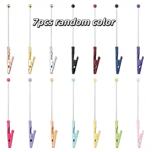 7pcs Beaded Metal Crocodile Clips, Multifunctional Note Holder for Crafts, Photos, Menus, Perfect for Weddings, Parties, DIY Projects