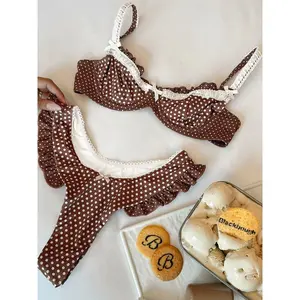 Women's Bikini Set 2-Piece, Casual Style with Fly-Edge Design, Fashionable Plaid Pattern, Perfect for Holiday & Beach Parties, Summer Bikini Beach