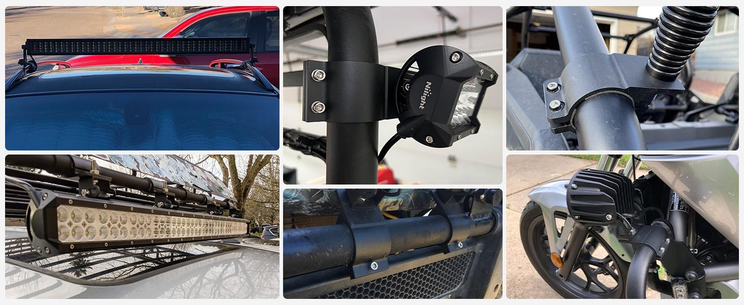 Nilight Tube Clamp Bracket Fit 1.81 to 2.13 Inch Round Bull Bar Crash Bar Guard Roof Rack Roll Cage Bumper for Offroad LED Light Work Driving Whip Lights Mounts on Truck ATV UTV