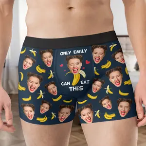 Custom Face Men's Boxer Briefs – Funny Banana Print Personalized Underwear, Photo Gag Gift for Boyfriend or Husband