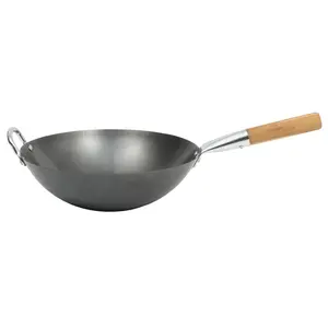 Sur La Table Kitchen Essentials Quick Fire Carbon Steel 13.5" Flat Bottom Wok