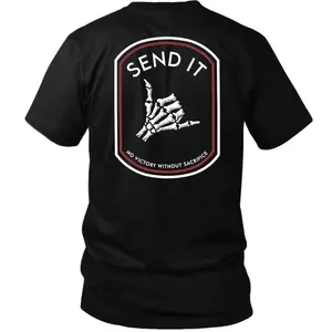 Send It Tactical T-Shirt, Skeleton Shaka Hand Patch Graphic Tee, No Victory Without Sacrifice Quote Shirt, Military Mindset Motivation Streetwear, Gift for Veterans, Gym Guys & Tactical Fans 624