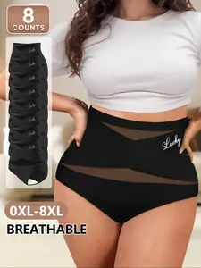 8 Pack 0XL-8XL Plus Size Women's High-Waisted Underwear Panty Set, Comfortable & Breathable Design, Perfect for All-Day Wear, Ideal for Everyday Use