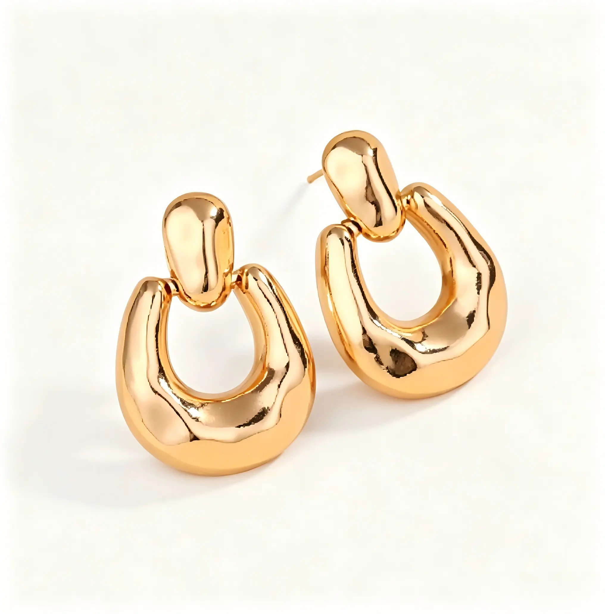 Women's Chunky Gold Drop Earrings - Irregular Geometric Edge Studs, Modern Alternative Style, Organic Curve Design, Daily Wear Jewelry, Lightweight Fit, Skin Safe Hypoallergenic Statement Pieces