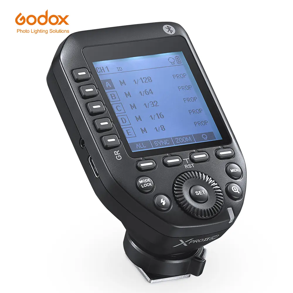 Godox XPRO II trigger unit comes with a built-in 2.4G wireless transmitter with TTL Bluetooth function. It is a trigger unit for Canon, Nikon, Sony and Fujifilm flashes， capable of high-speed triggering.