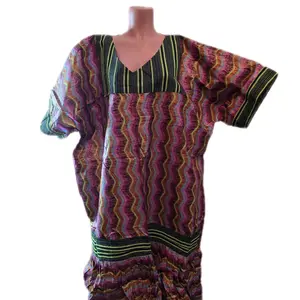 Adebimpe Adire Kampala Kaftan Dress with Head Wrap and Asooke - Vibrant Zigzag Pattern and Comfortable Fit