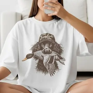 Boykin Spaniel Duck Hunting T-Shirt, Retriever Hunting Tee, Camo Hunter Dog Shirt, Short Sleeve Crew Neck Men's & Women's Top, Gift For Hunters