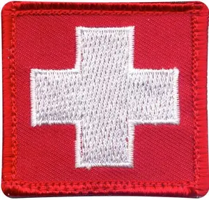 Red - White Cross + Embroidered Patch, Hook Back 1-7/8" x 1-7/8"