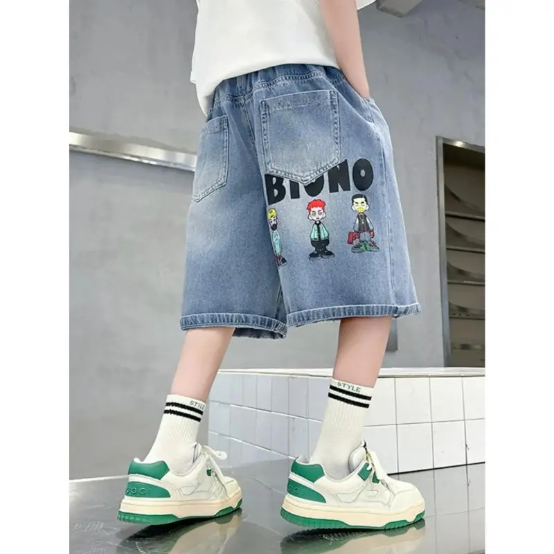 Boys' Loose-Fit Denim Shorts - Prop 65 Safe Mid-Length Casual Summer Clothes for 11-12y,13y,14-15y Teenagers, Lightweight for Daily Wear & Outdoor Activities