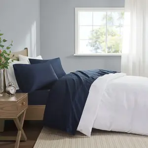 360 stand California King Size Decorative Bedsheet Sets - 600 Thread Count Pima Cotton Soft Bedding, Sateen Weave, Sateen Finish, 108x102x0.13 in Navy, True Fit for California King Beds, Machine Washable, Soft Bedding Sheet