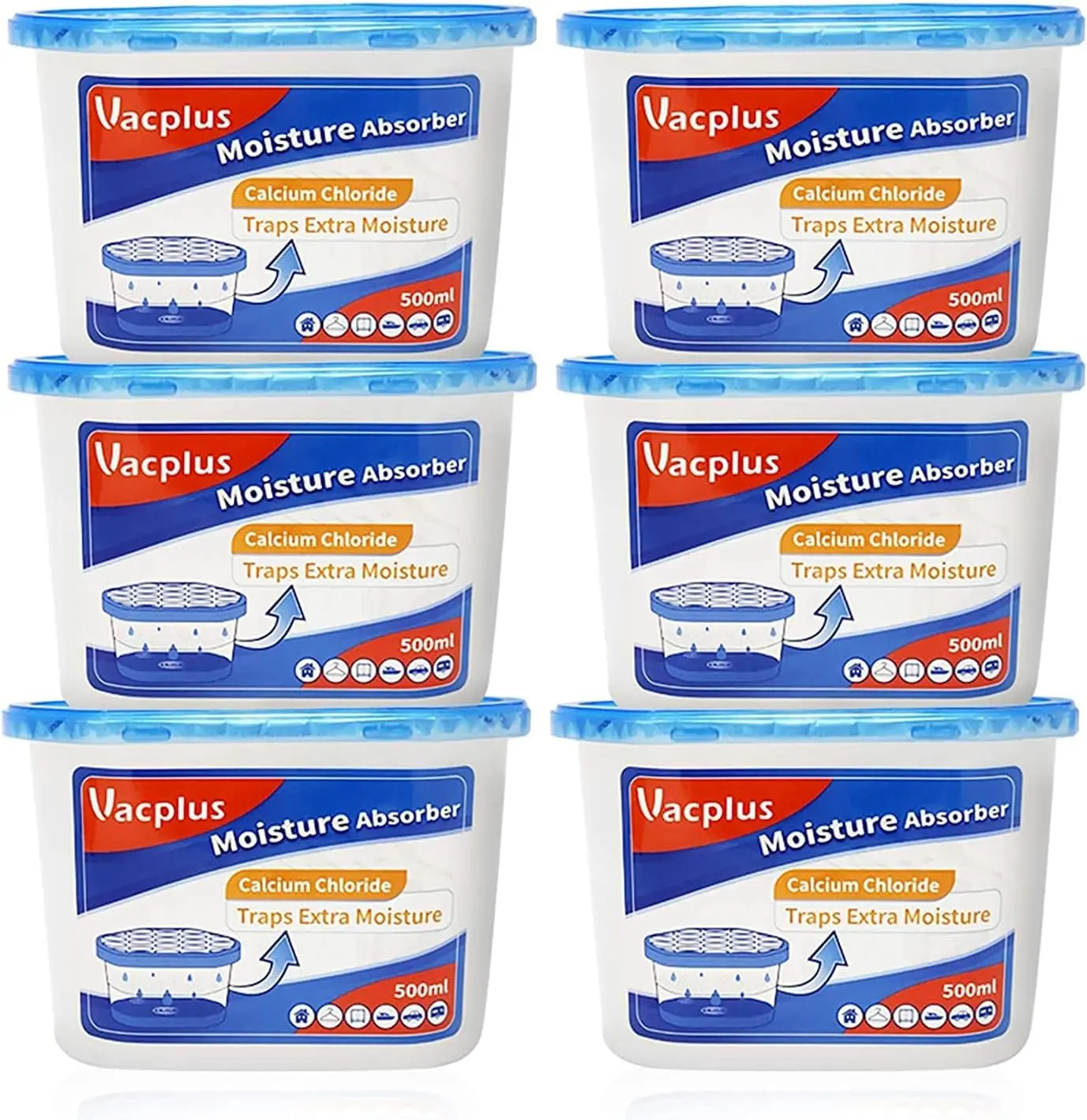 10.5 oz Fragrance-Free Absorbent Moisture Absorber Boxes (6 Pack), Portable Home Use Indoor Dehumidifier Boxes for Bathroom, Closet, Car
