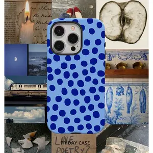 Blue polka dot, retro fashion, double protection Shockproof phone case for iPhone 17 16 15 14 13 12 11 X XS XR Pro Max Plus Air series, is the perfect birthday gift and New Year gift for friends, family, lover