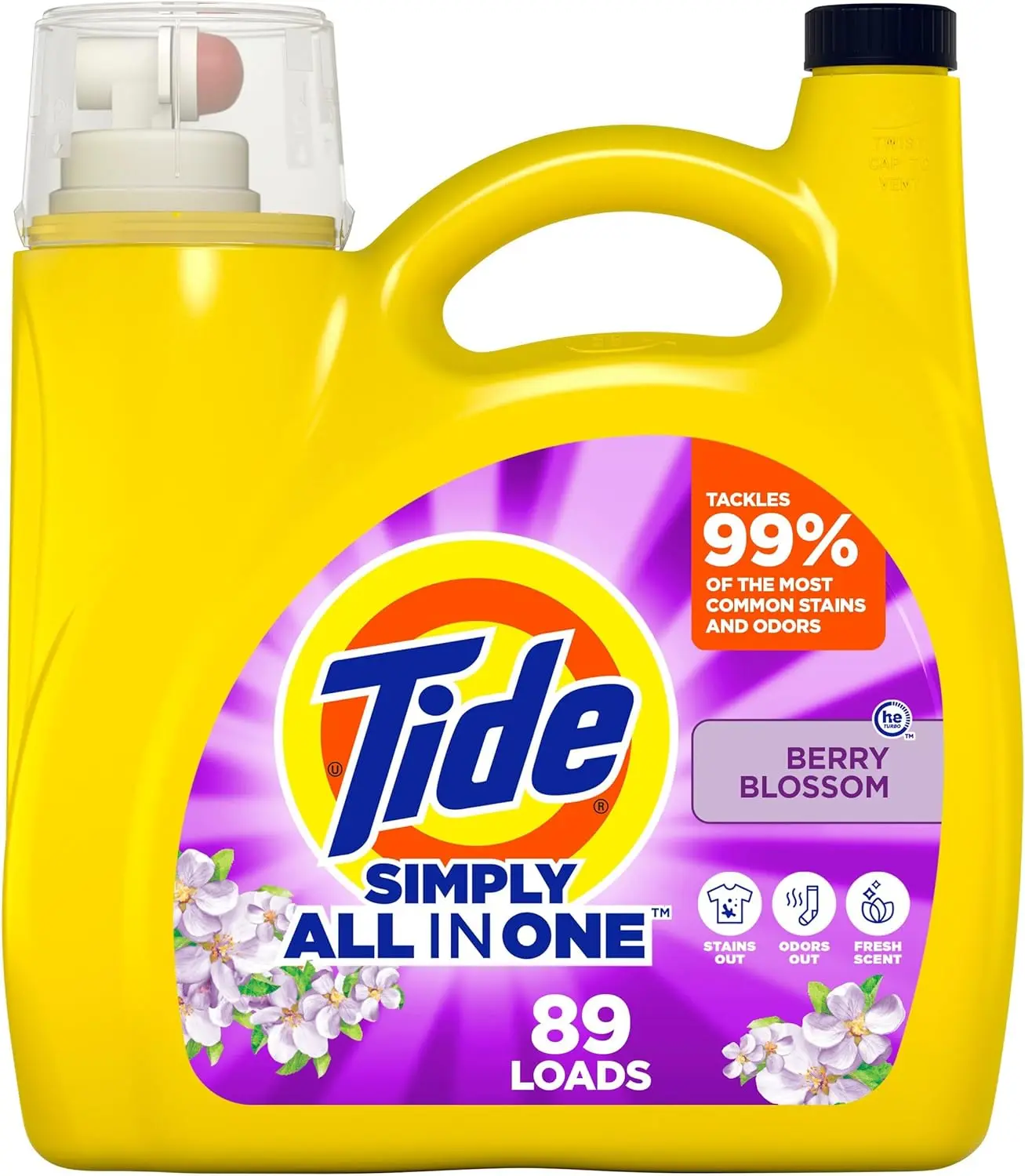 Tide Simply Clean & Fresh Liquid Laundry Detergent, Berry Blossom Scent, 89 Loads, 117 fl oz,  Household Cleaning Scented Perfume