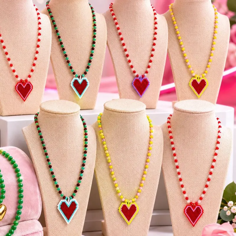 Handmade Beaded Heart Necklace ️ | Colorful Boho Jewelry | Cute Aesthetic Necklace
