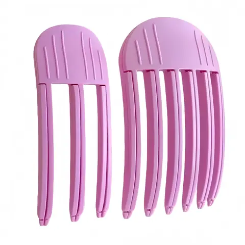 Easy-to-Use Heat Resistant Curling Clips Hair Styling Tools Set (1 Large, 1 Small) - Curved Design for Fluffy Bangs, Root Lifting, Invisible Hold, Natural Fluffy Volume, No Dent Invisible Hold, Includes Styling Comb (Rose Purple)